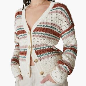 Lucky Brand Multicolor Striped Pointelle Cardigan
